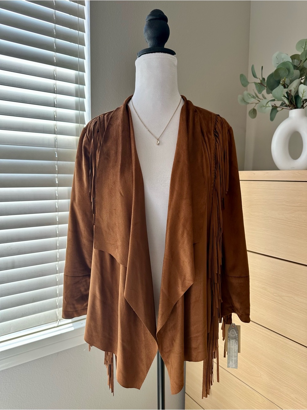 American Rag Brown Suede-Effect Fringe Utility Jacket